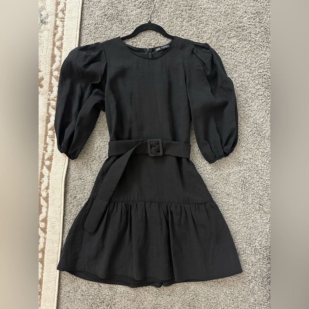 Zara Black Long Sleeve Dress with Belt